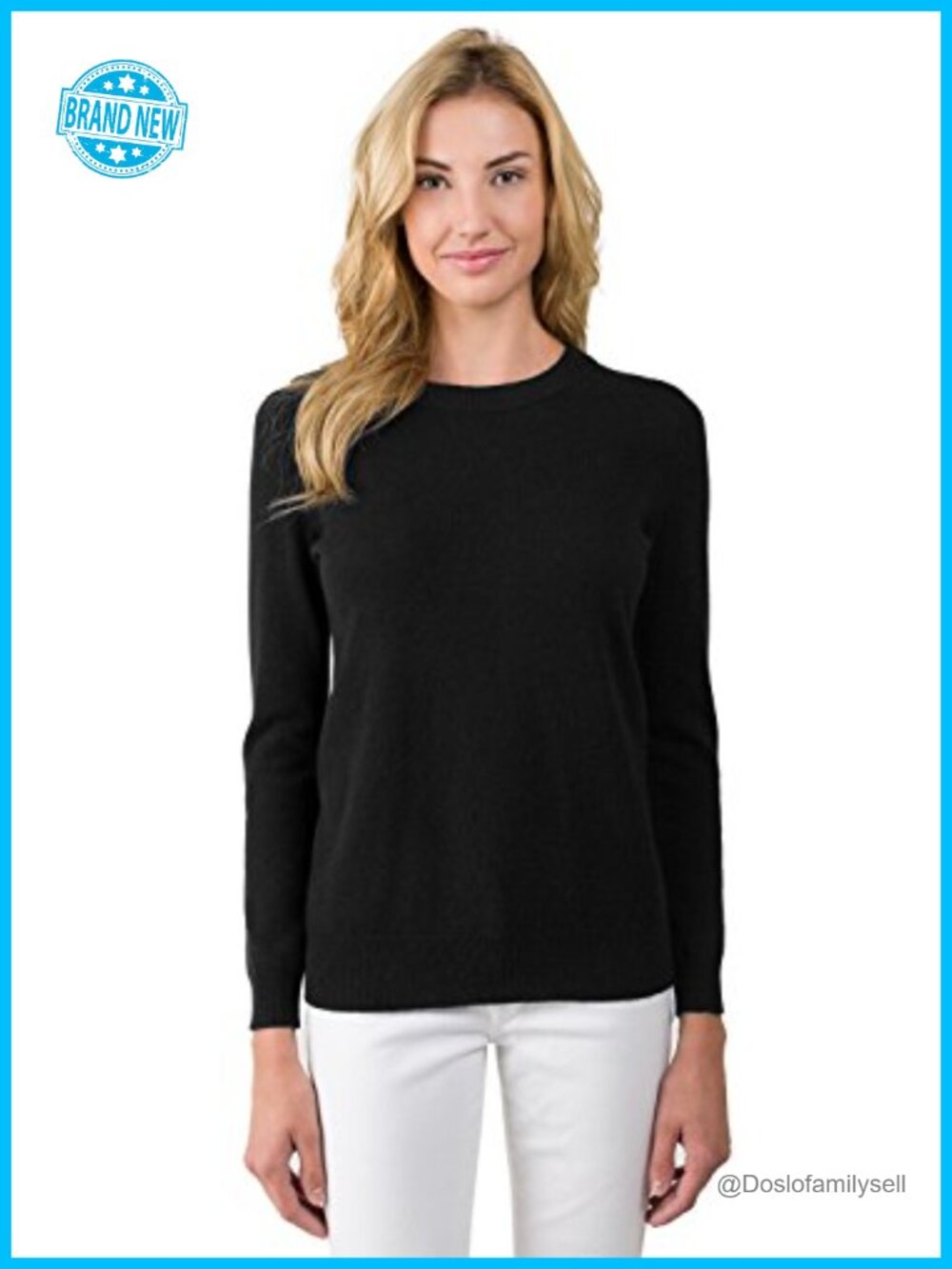 100% Cashmere Crewneck Long Sleeve Pullover Sweater Womens